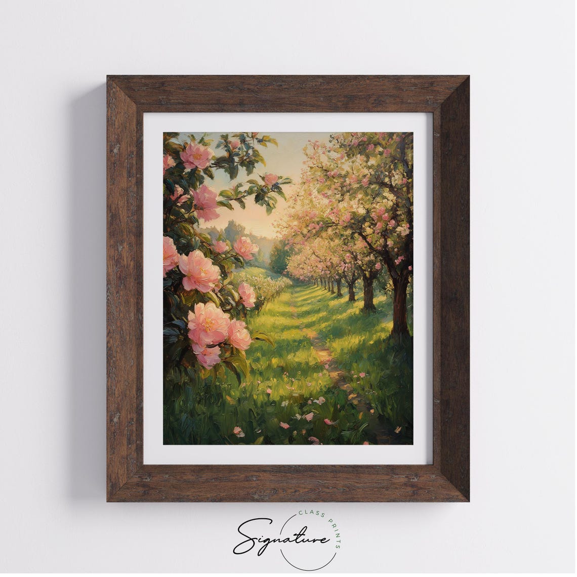 Romantic Orchard With Flowering Pink Trees Sunlit Spring Path Poster - Image 3