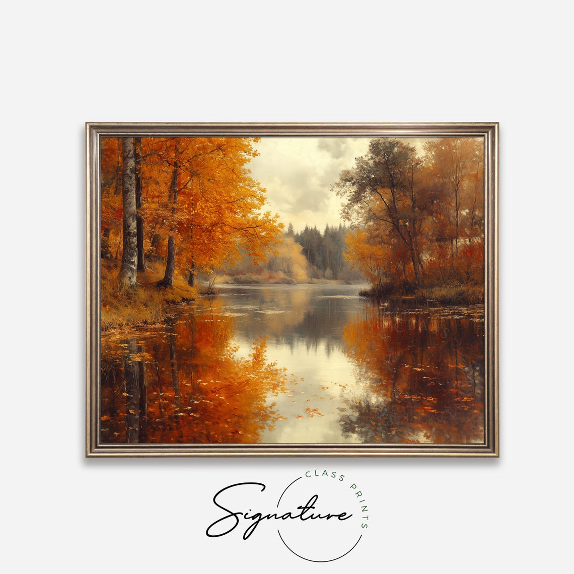 Burning Orange Trees Reflected in a Still Autumn River Poster - Image 4