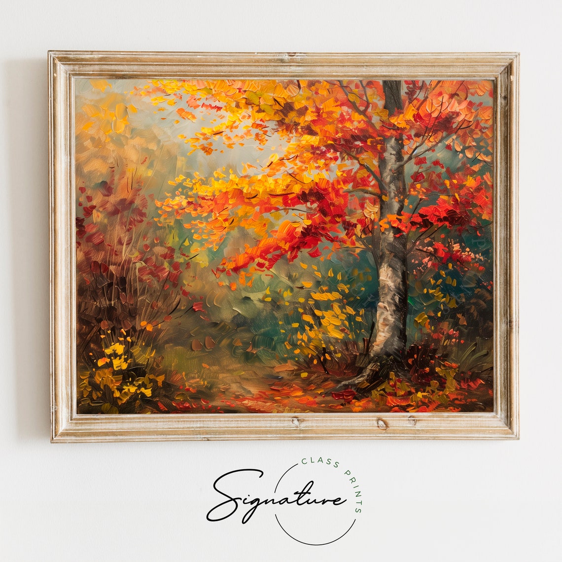 Autumn Beech Tree Vibrant Fall Foliage Rustic Impressionist Art Poster