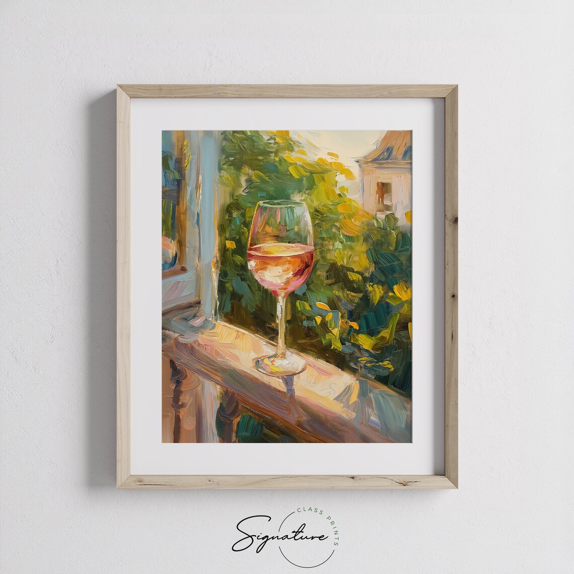 Glass Of Rose Wine On Balcony Sunlit Garden View Painting Poster - Image 3