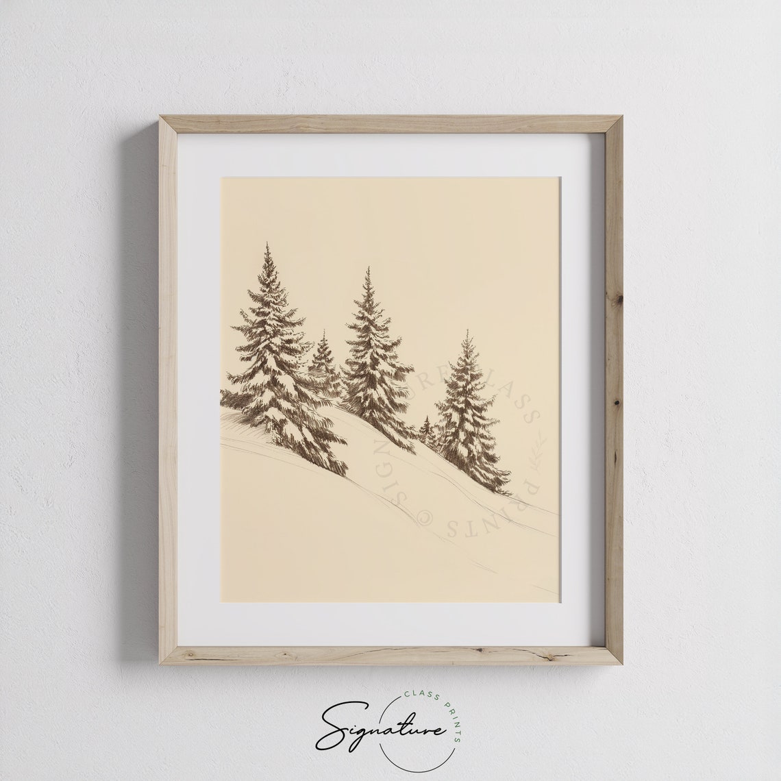 Snowy Pines On Mountain Slope Winter Forest Ink Sketch Poster - Image 3