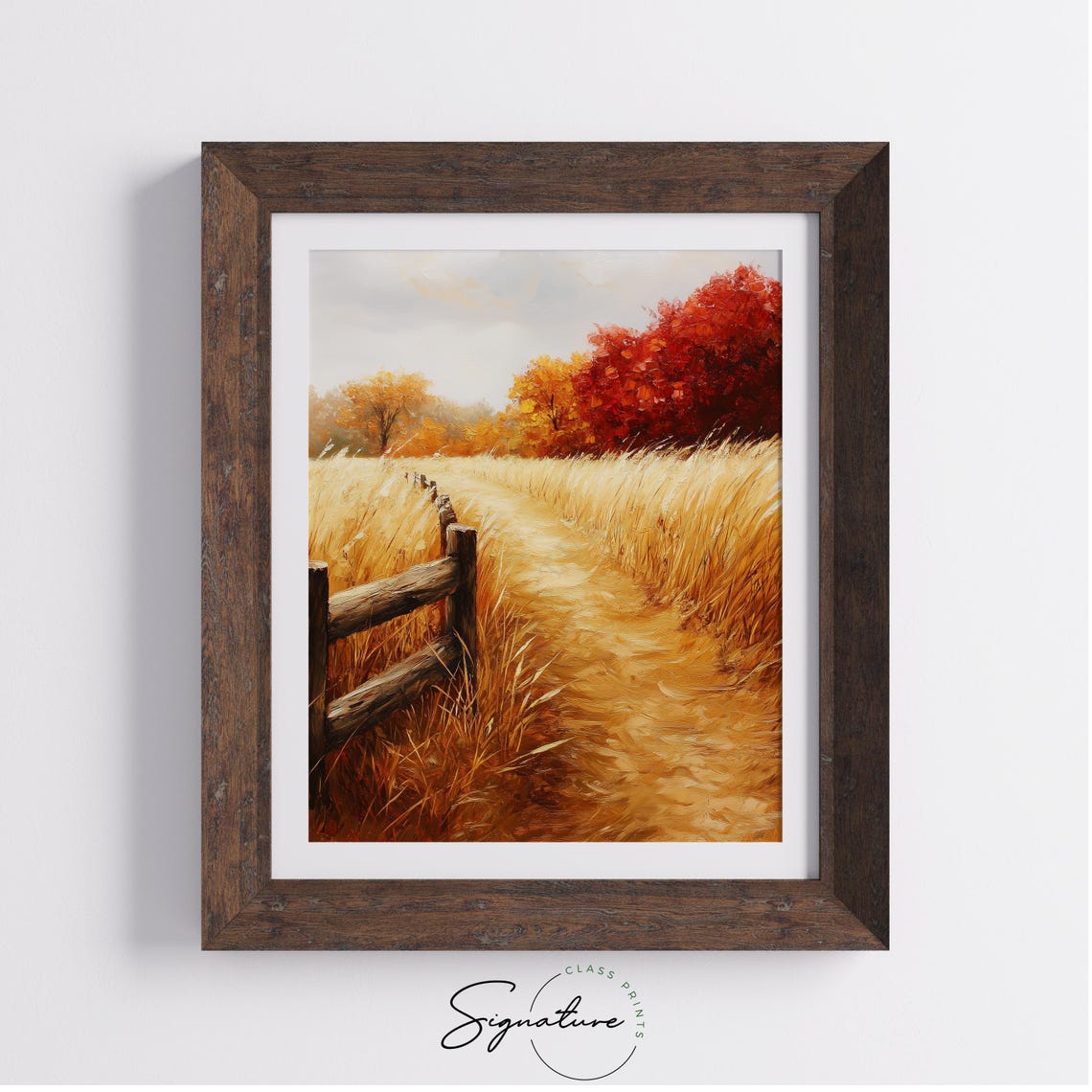 Winding Golden Wheat Path with a Wooden Fence in Autumn Poster - Image 4