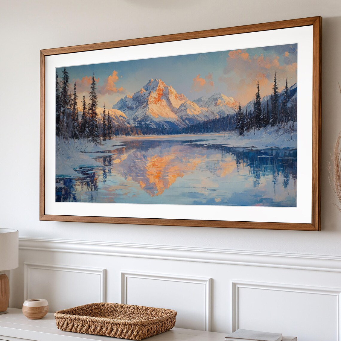 Snowy Mountain Peak Mirror Lake Sunrise Alpenglow Reflection Landscape Poster - Image 2