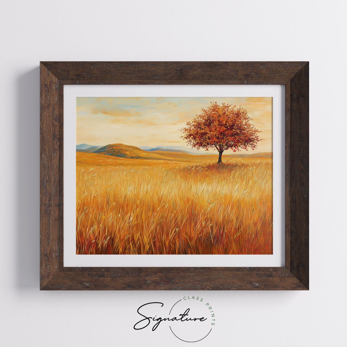 Lone Autumn Tree Standing In Golden Wheat Field Hills Poster - Image 5