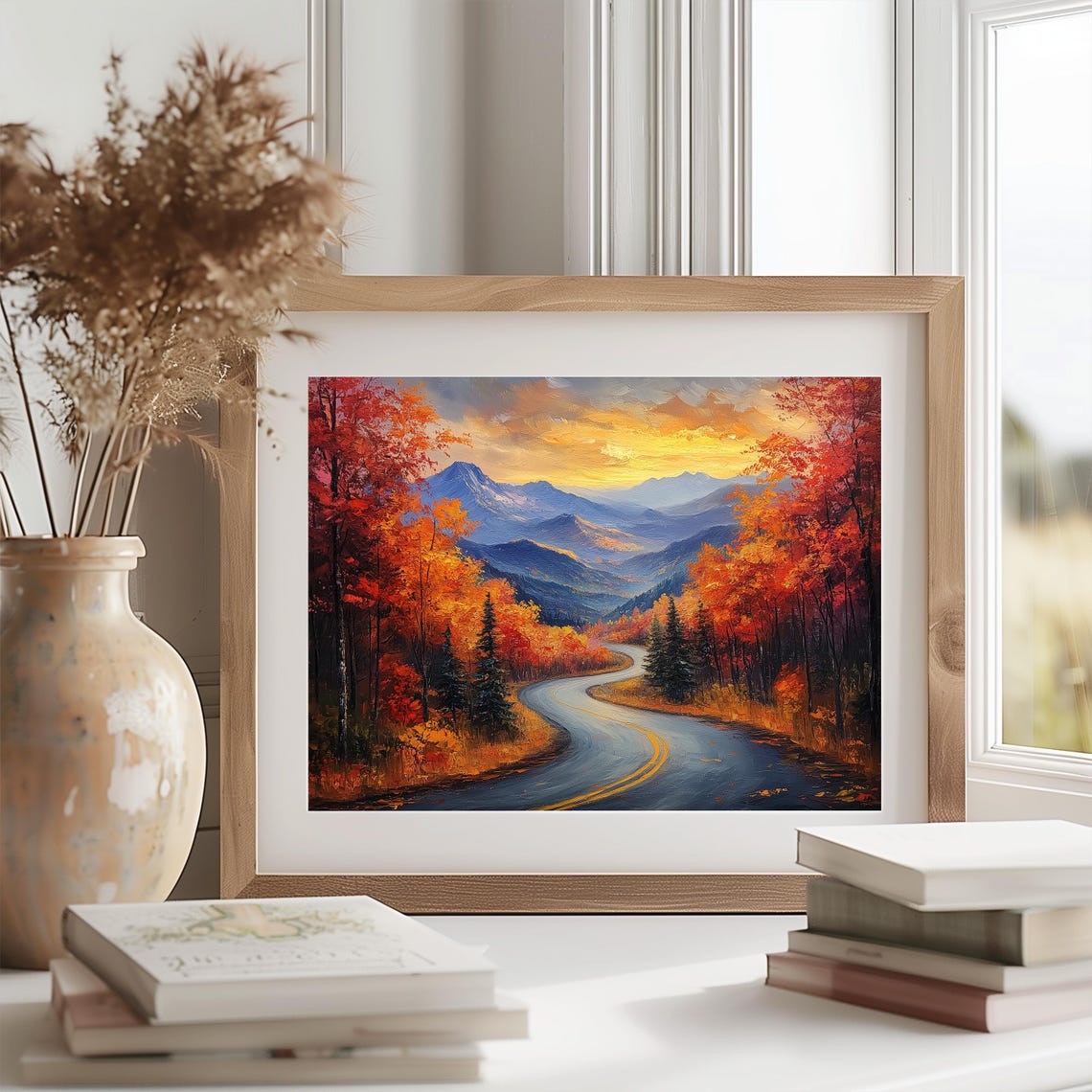 Winding Road Autumn Mountains Sunset Oil Painting Landscape Poster - Image 2