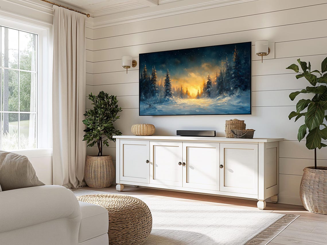 Snowy Starry Night Forest With Warm Golden Sunset Glow Poster - Image 3