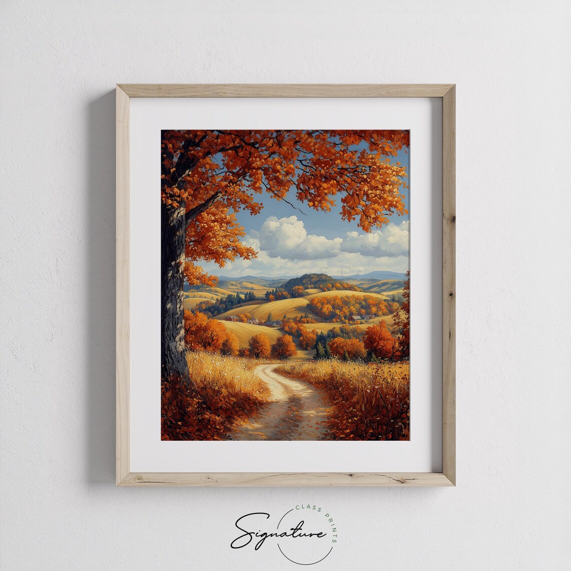 Autumn Hills Landscape With Big Maple Tree Overlooking Rolling Valley Wall Art - Image 3