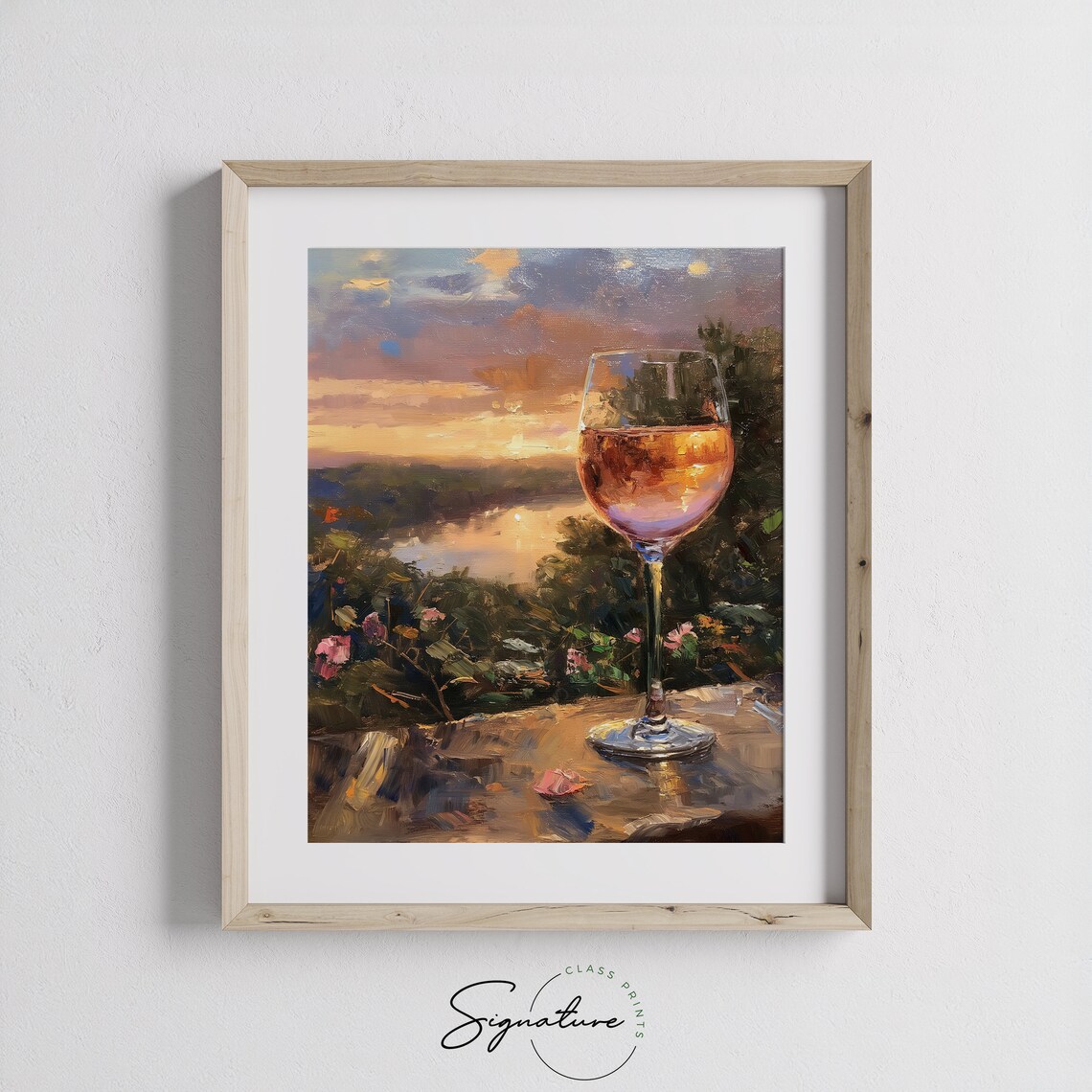 Rose Wine Sunset River View Roses Stone Ledge Romantic Evening Oil Poster - Image 3