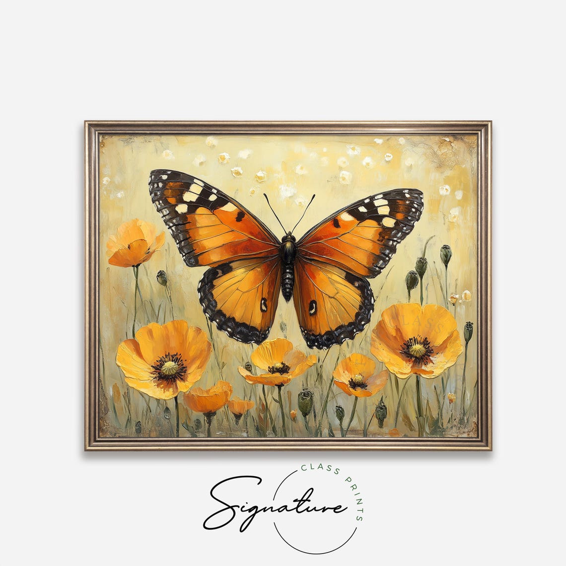 Golden Monarch Butterfly Among Yellow Poppies Spring Floral Wall Art - Image 4