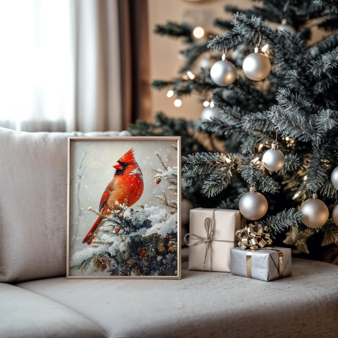 Northern Cardinal Red Bird Snowy Pine Branch Winter Christmas Poster - Image 5