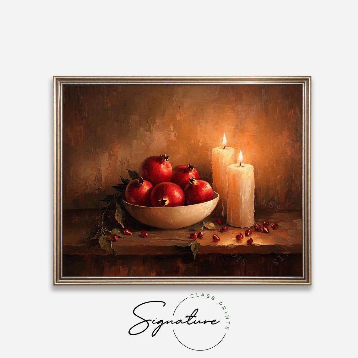 Pomegranate Bowl With Glowing Candles Rustic Autumn Still Life Poster - Image 4