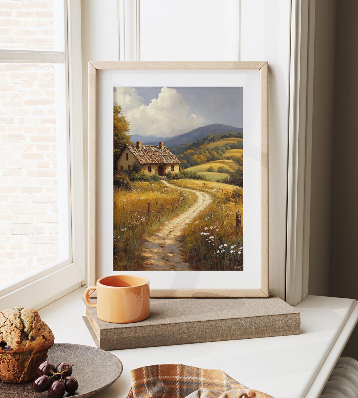 Rustic Stone Cottage Golden Meadow Wildflowers Rolling Hills Poster - Image 6