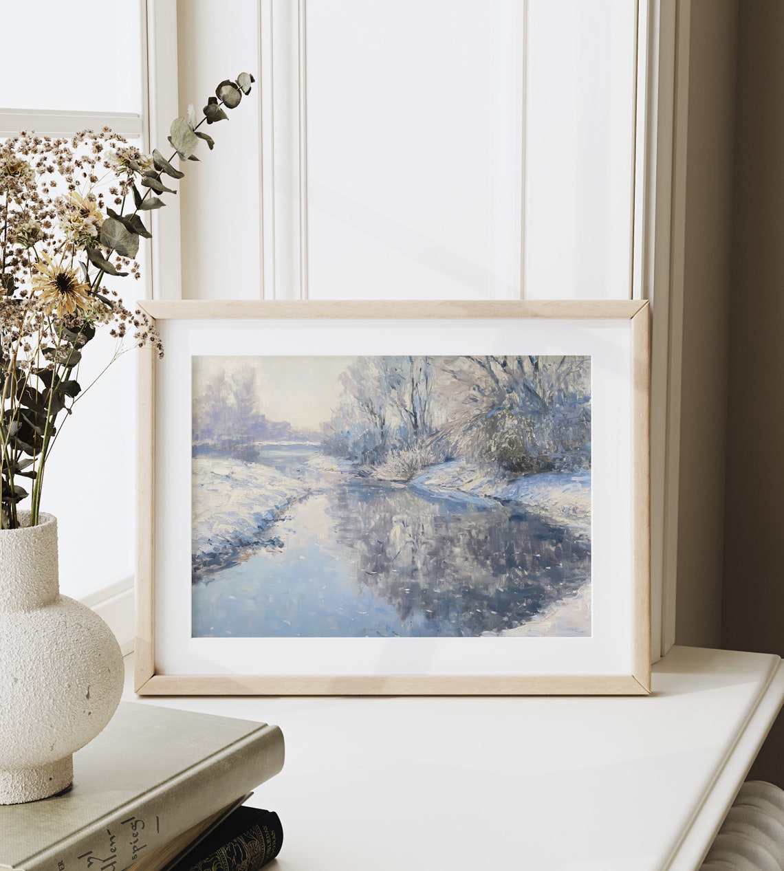 Peaceful Snowy River On Frosty Morning Winter Painting Poster - Image 6
