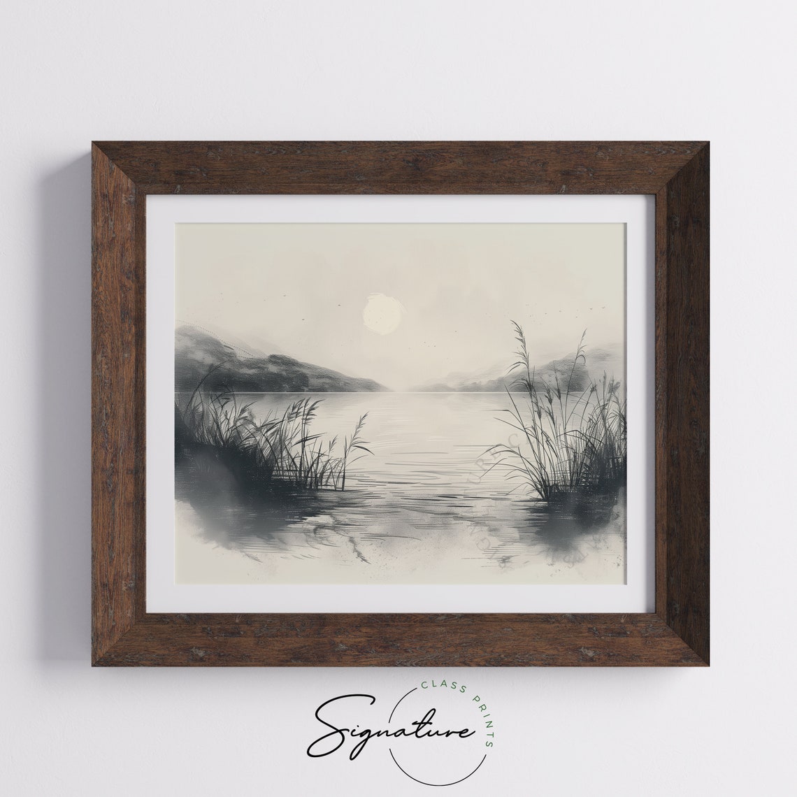 Quiet Lake At Dawn Serene Monochrome Ink Sketch Landscape Poster - Image 5