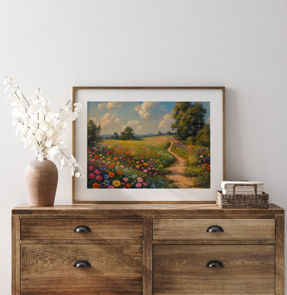 Wildflower Field Painting Country Path Art Print - Image 3