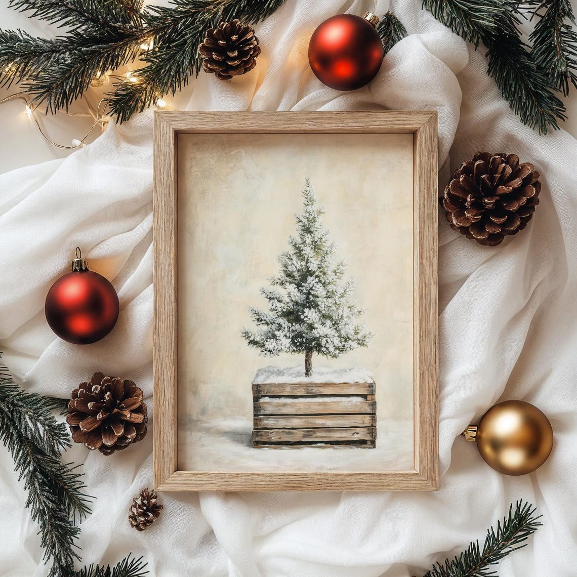 Snow Dusted Mini Christmas Tree In A Rustic Wooden Crate Poster - Image 5