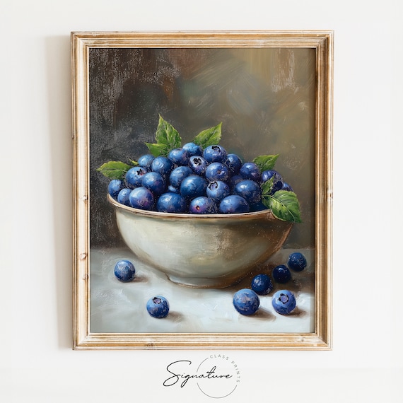 Porcelain Bowl of Fresh Blueberries Classic Still Life Poster