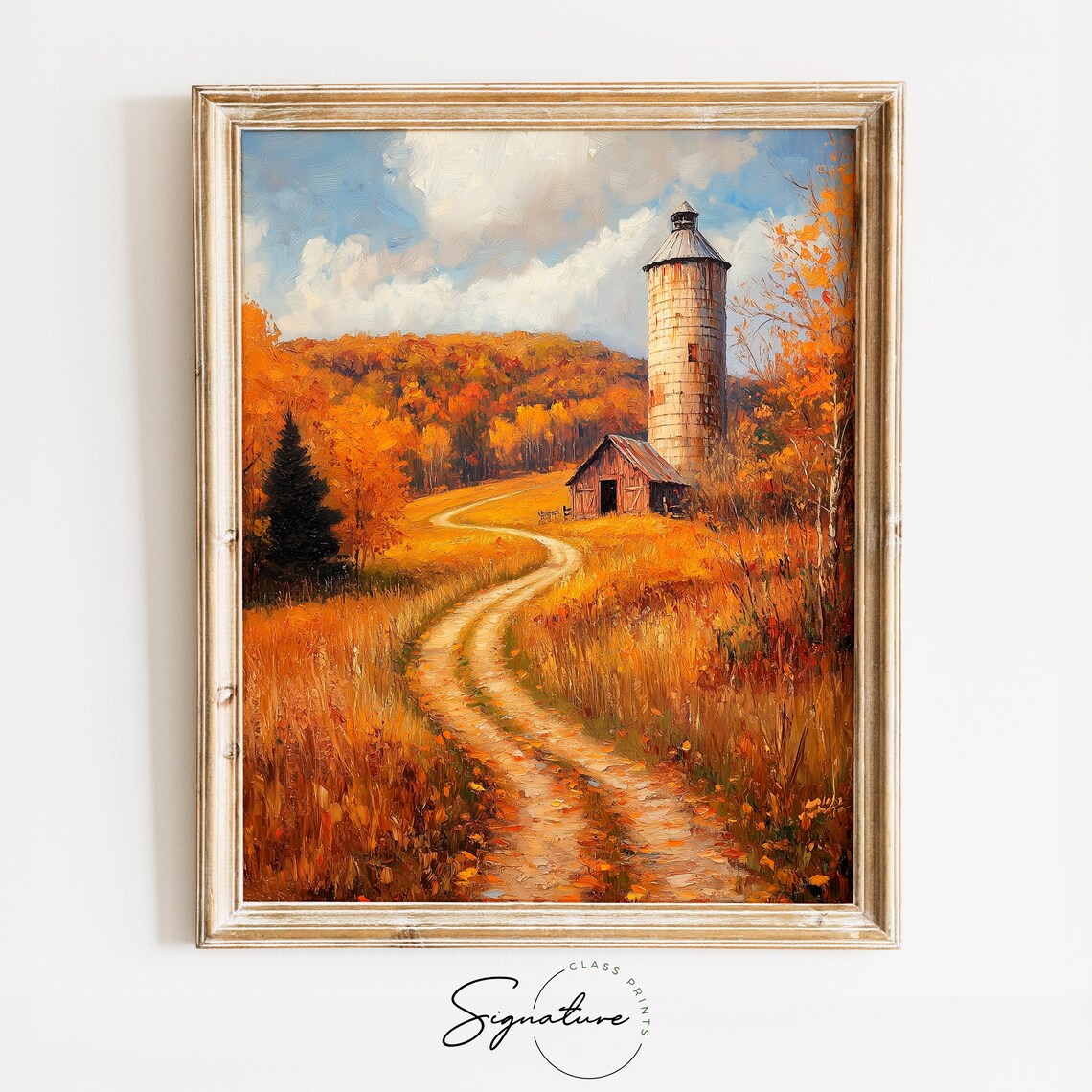 Autumn Farm Landscape With Old Silo and Winding Country Path Wall Art