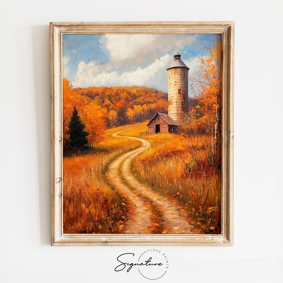 Autumn Farm Landscape With Old Silo and Winding Country Path Wall Art