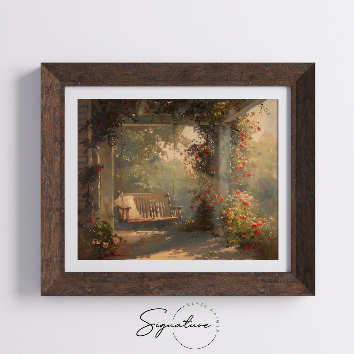 Sunlit Porch Swing Under Rose Pergola Garden Retreat Painting Poster - Image 5