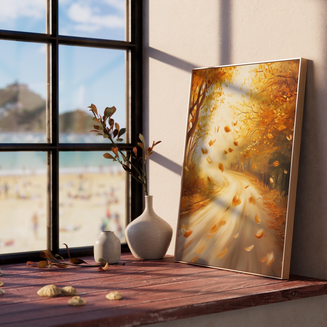 Windy Autumn Road With Swirling Golden Leaves Fall Scene Poster - Image 5