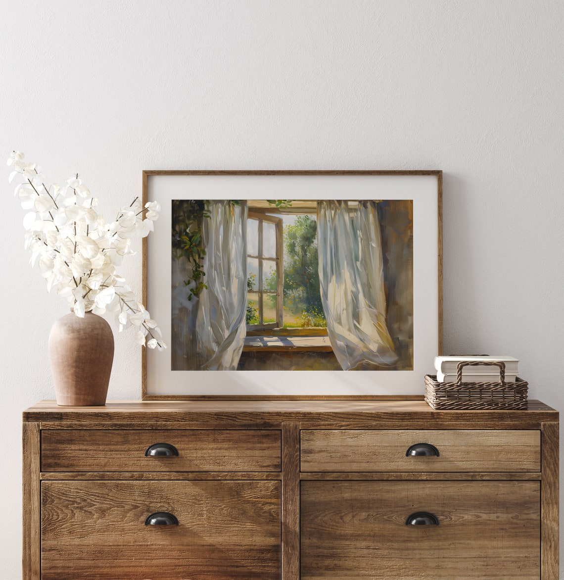 Rustic Window With Sheer Curtains Morning Garden Light Poster - Image 3