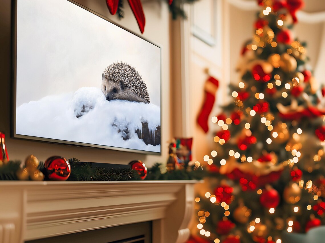 Hedgehog Resting on Snowy Log with Icicles Winter Art Poster - Image 5