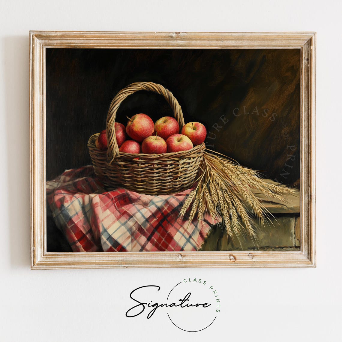 Vintage Basket Of Red Apples Rustic Fall Harvest Still Life Poster