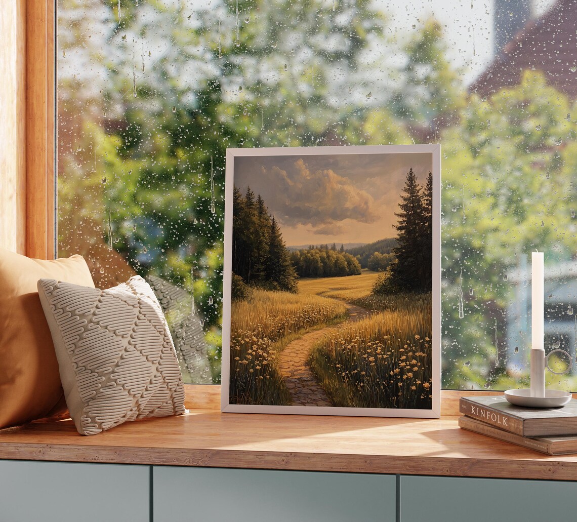 Meadow Path Under A Golden Sky, Cottagecore Landscape - Image 5