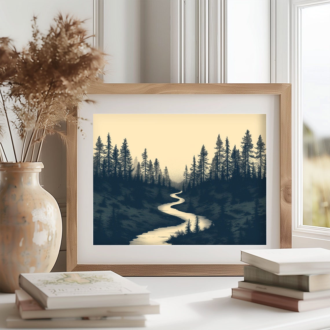 Winding River Through Dark Forest Moonlit Night Scene Poster - Image 2