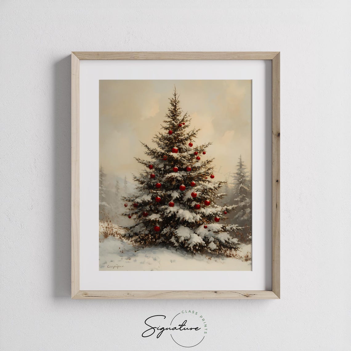 Snow Covered Fir Tree With Red Ornaments Winter Scene Poster - Image 2