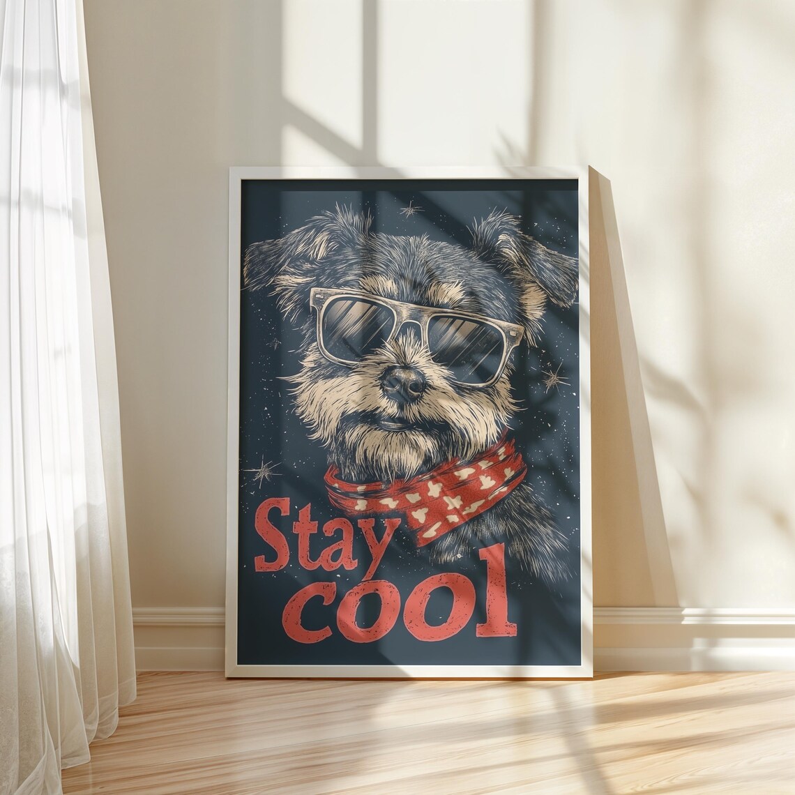 Funny Stay Cool Terrier Dog Sunglasses Retro Bandana Dog Poster - Image 5