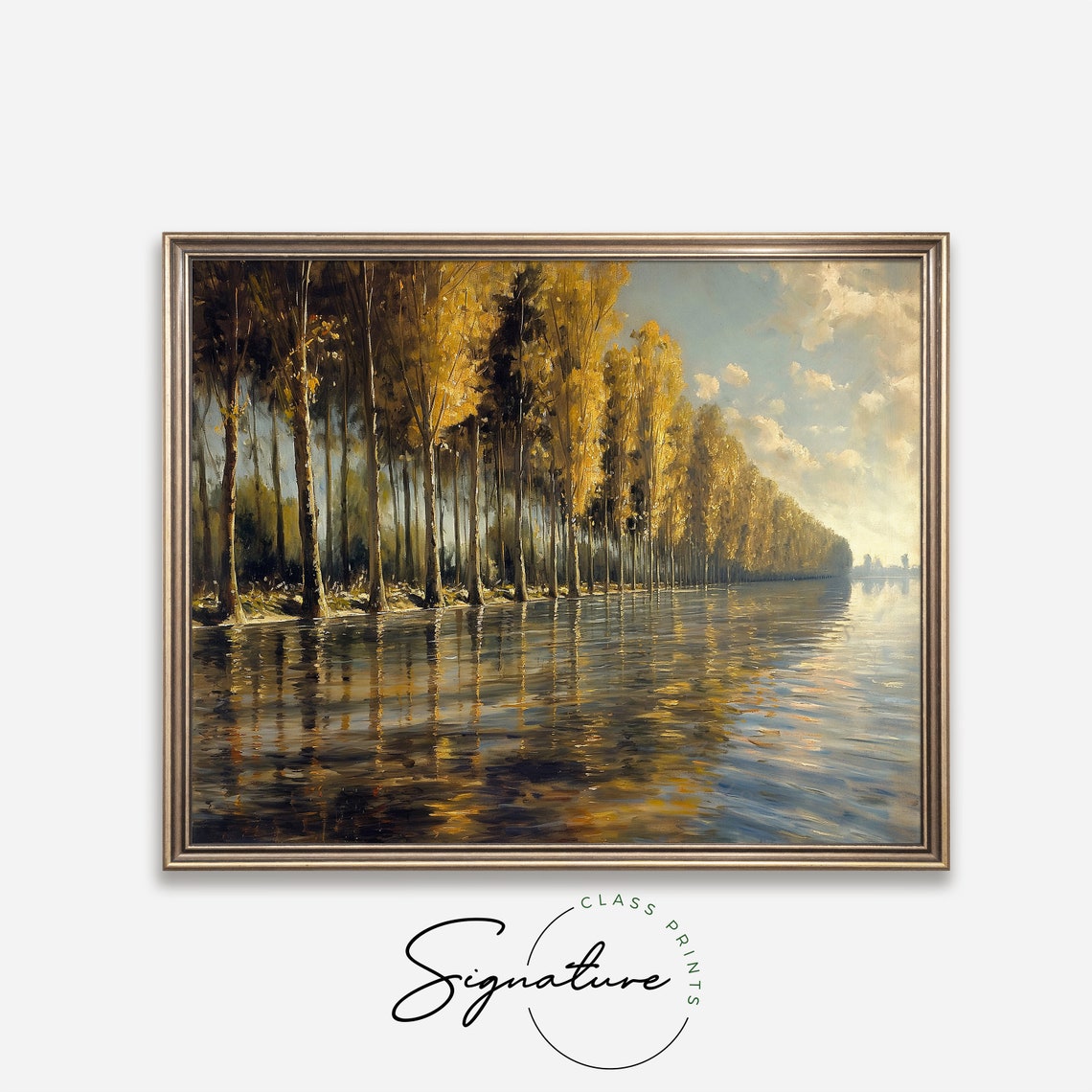 Golden Poplar Trees Reflected in a River Autumn Landscape Poster - Image 4