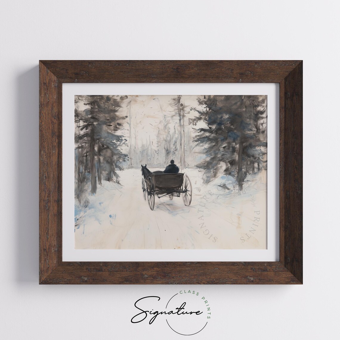 Horse Drawn Wagon In Snowy Woods Soft Watercolor Winter Scene Poster - Image 5