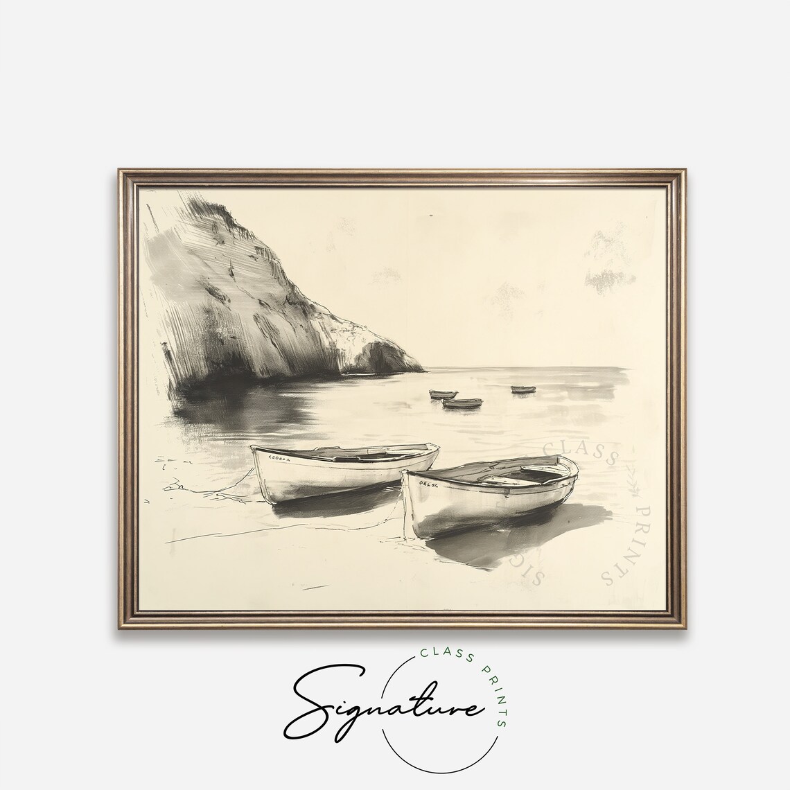 Quiet Cove With Anchored Boats Coastal Sketch Nautical Poster - Image 4