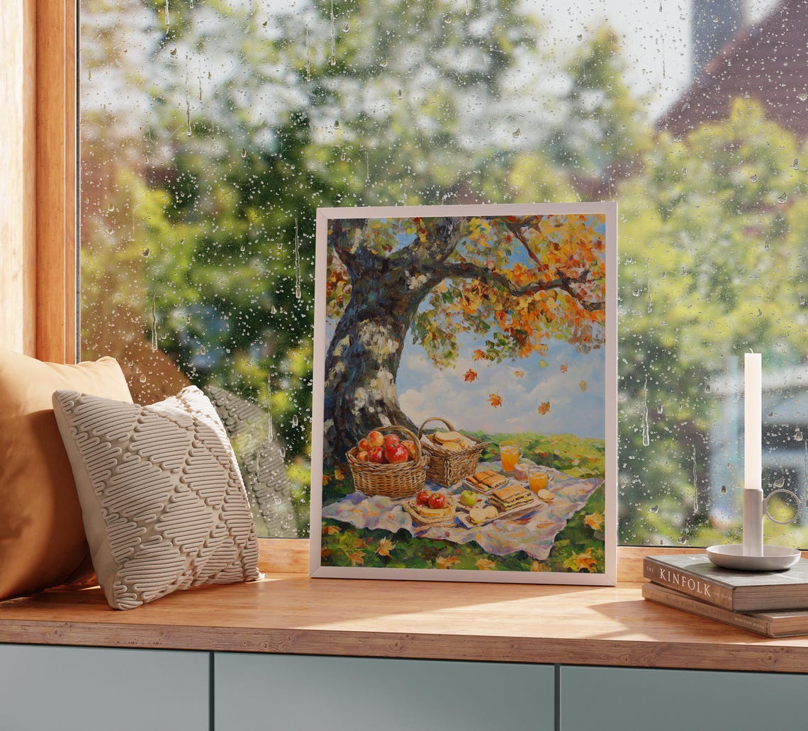 Autumn Picnic Under Maple Tree With Baskets And Apples Poster - Image 2