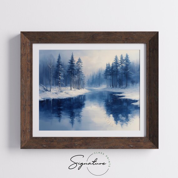 Frozen River Snow Forest Winter Blue Wonderland Landscape Wall Art