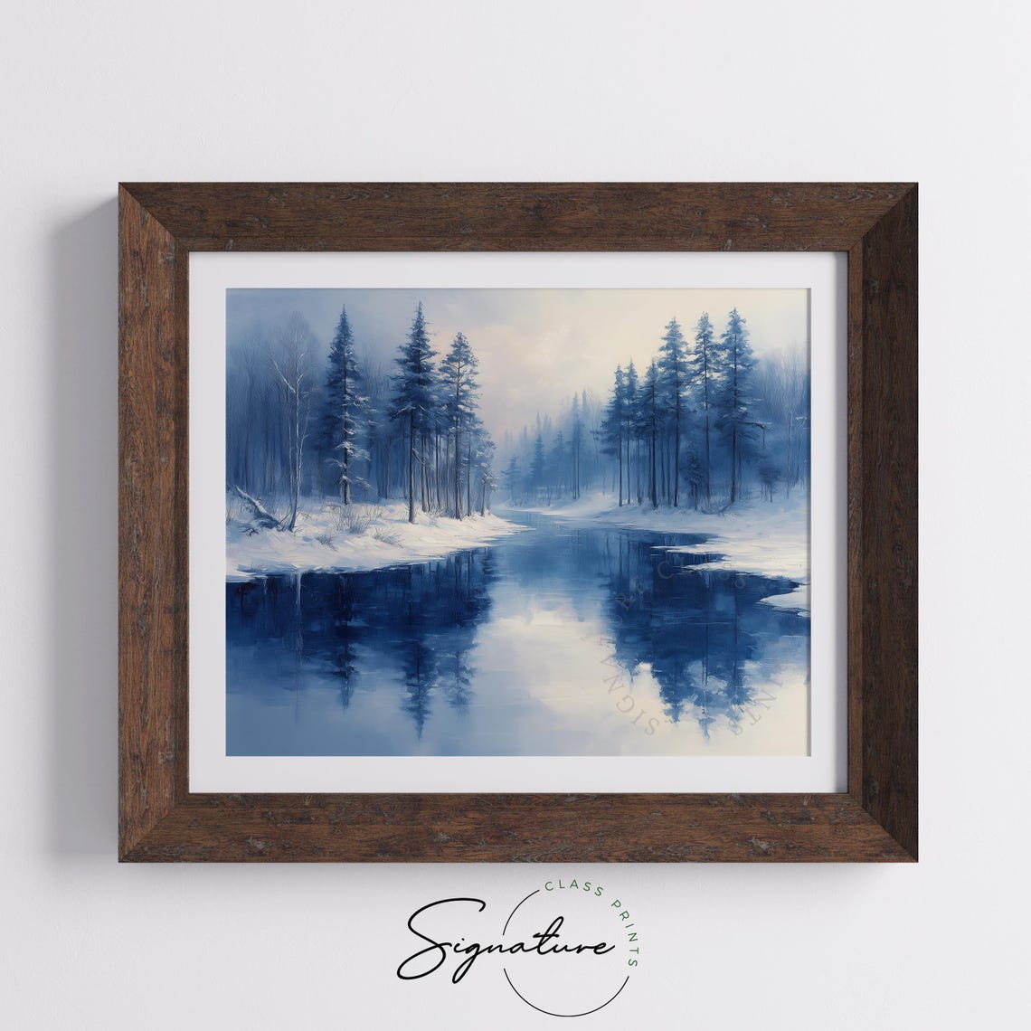 Frozen River Snow Forest Winter Blue Wonderland Landscape Wall Art