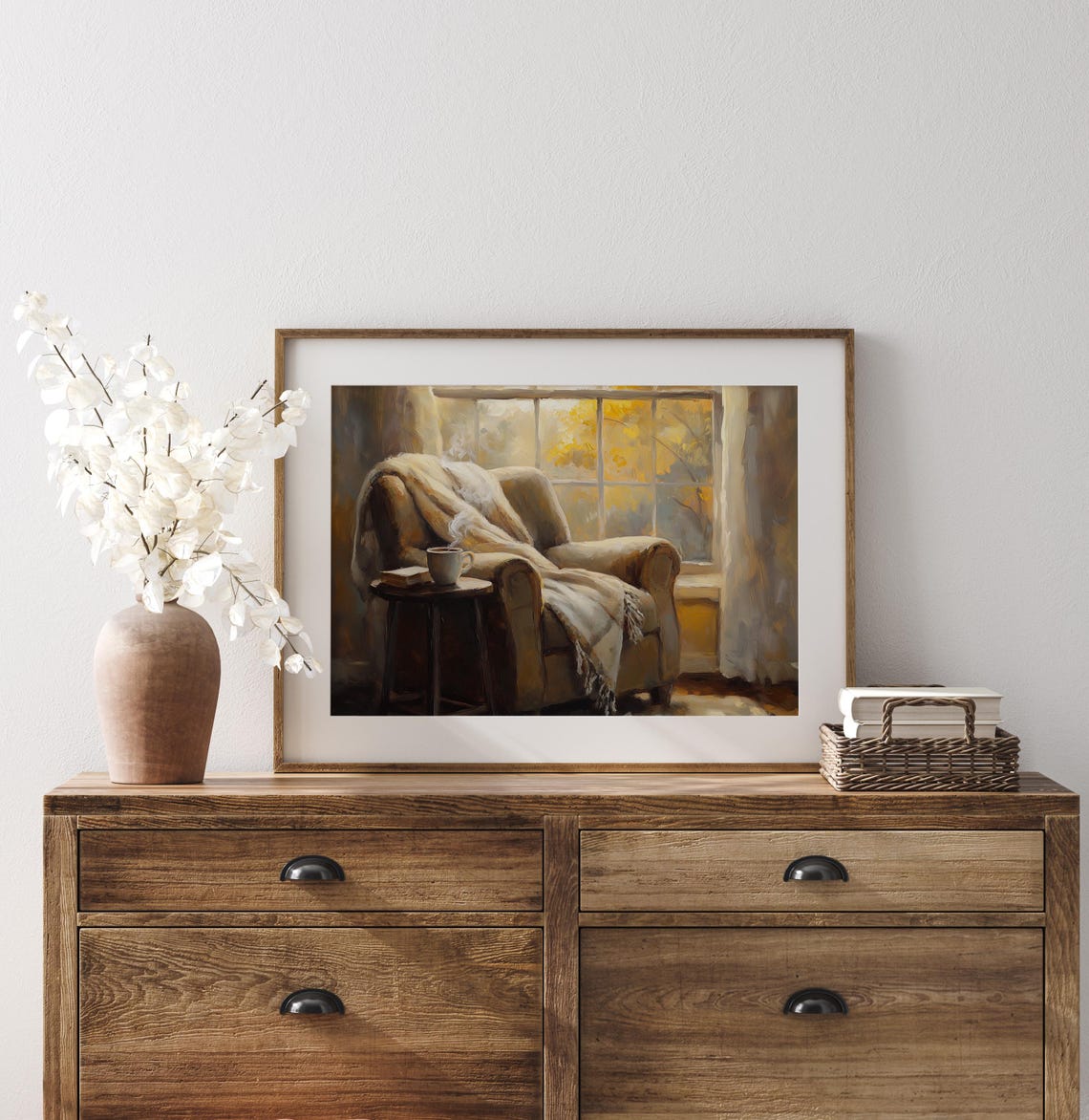 Cozy Reading Nook Armchair Coffee Sunlit Window Vintage Wall Art - Image 4