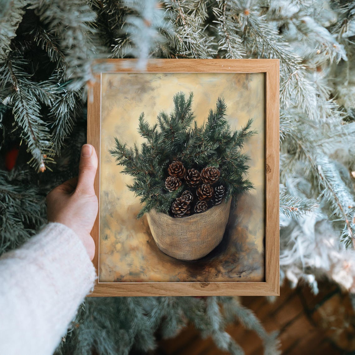 Potted Evergreen Tree with Pinecones in Burlap Pot Christmas Poster - Image 6