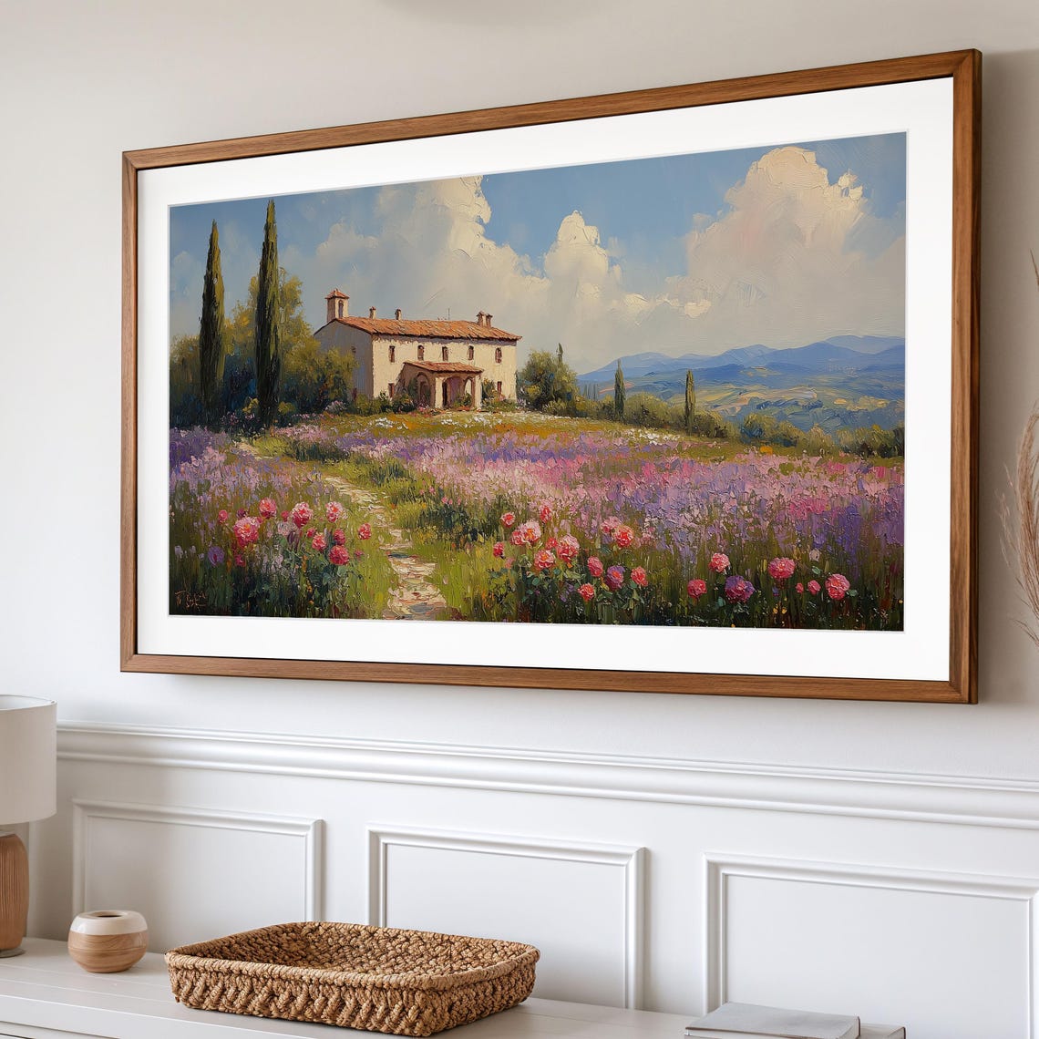 Italian Villa Flower Meadow Cypress Trees Countryside Landscape Poster - Image 2
