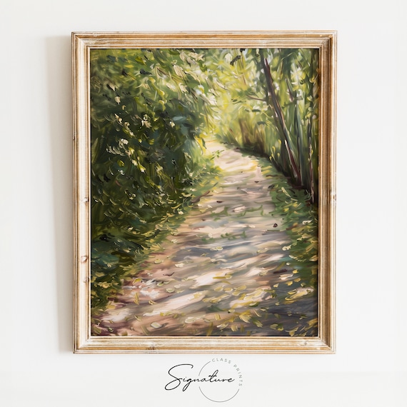 Sunlit Forest Footpath Summer Leaves Green Woods Walk Nature Oil Poster