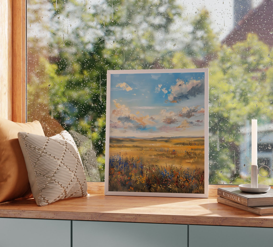 Colorful Wildflower Prairie Under Bright Blue Summer Sky Poster - Image 2