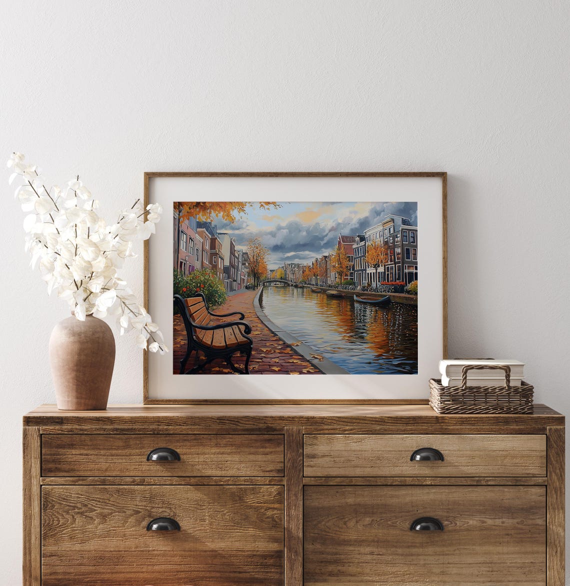 Amsterdam Autumn Canal Bench Golden Trees Fall Waterside Street Poster - Image 4