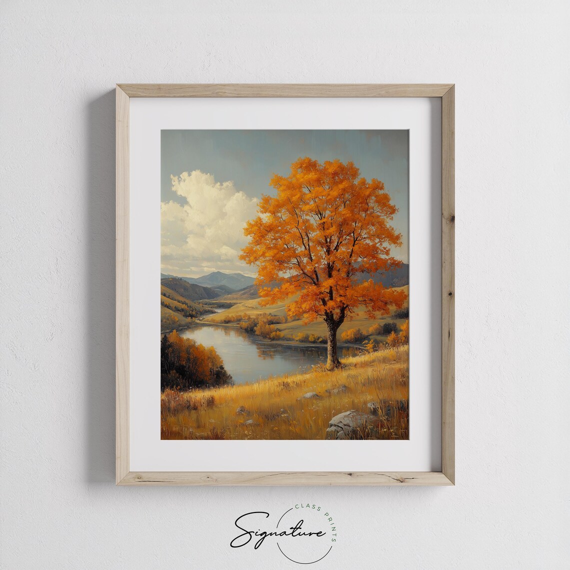 Autumn Tree River Meadow Winding Water Valley Mountains Poster - Image 3