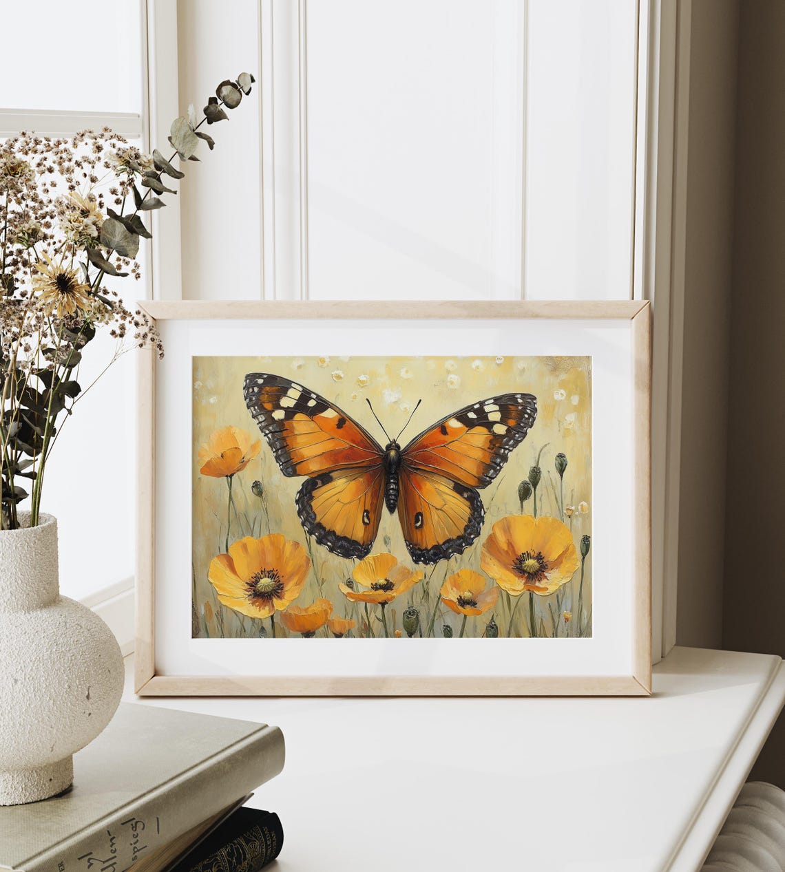 Golden Monarch Butterfly Among Yellow Poppies Spring Floral Wall Art - Image 6