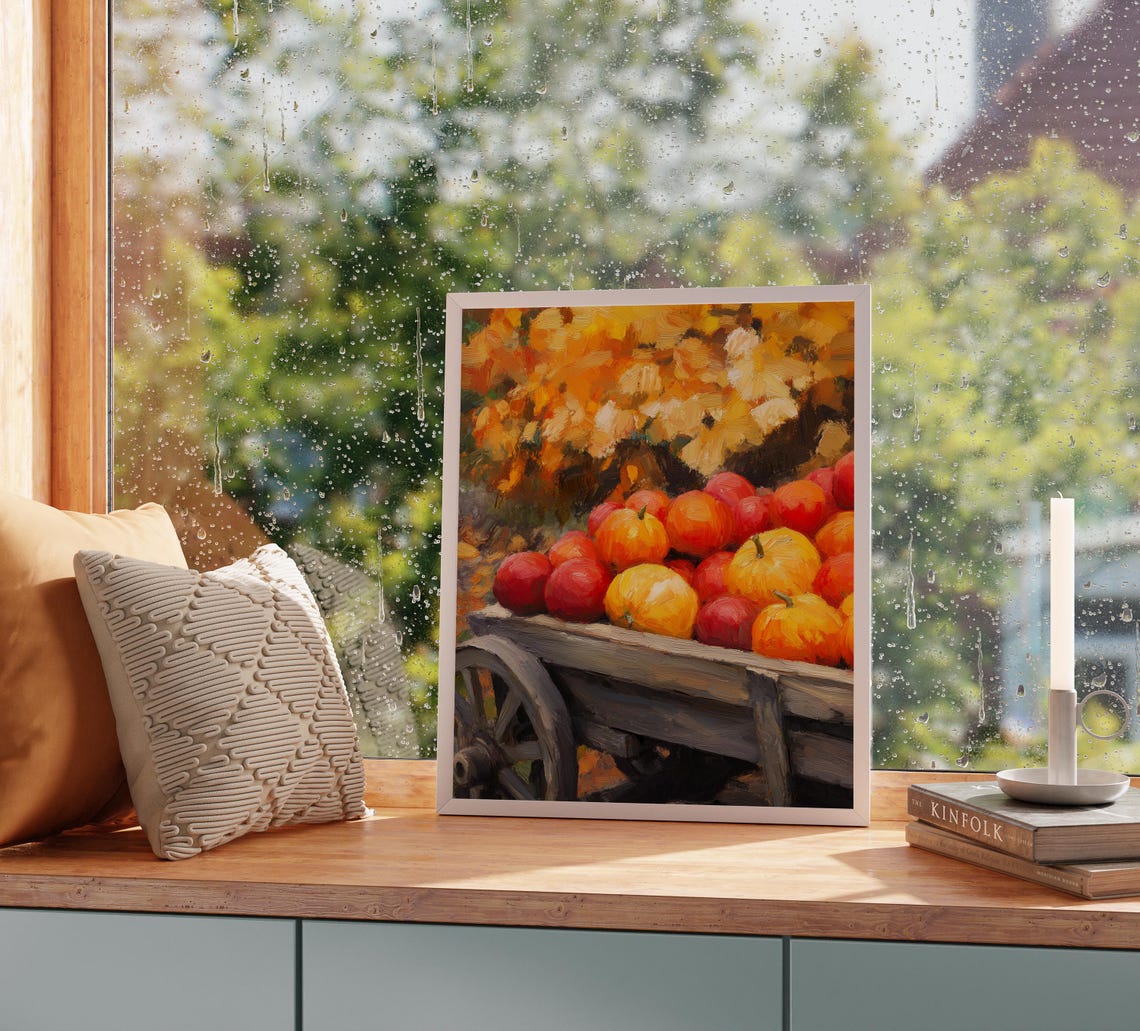 Wooden Cart Overflowing With Pumpkins And Apples Fall Poster - Image 2