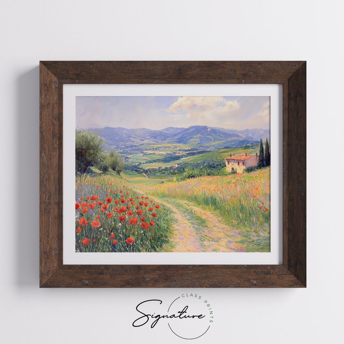 Red Poppy Path Past a Sunlit Stone Villa and Cypress Trees Poster - Image 5