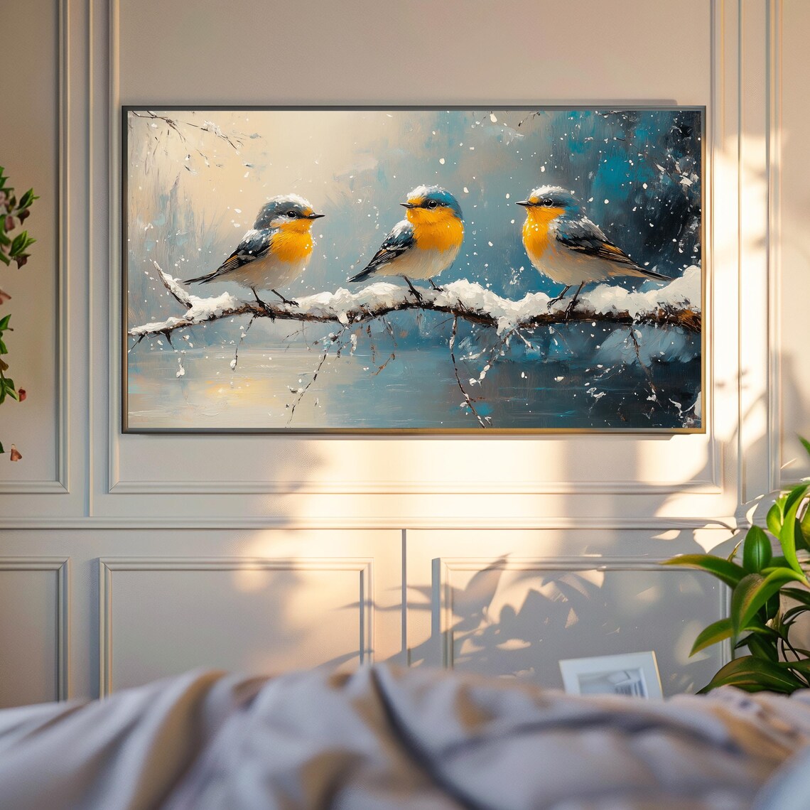 Snowy Perch Bluebirds Trio Winter Birds Yellow Breasts Falling Snow Poster - Image 4