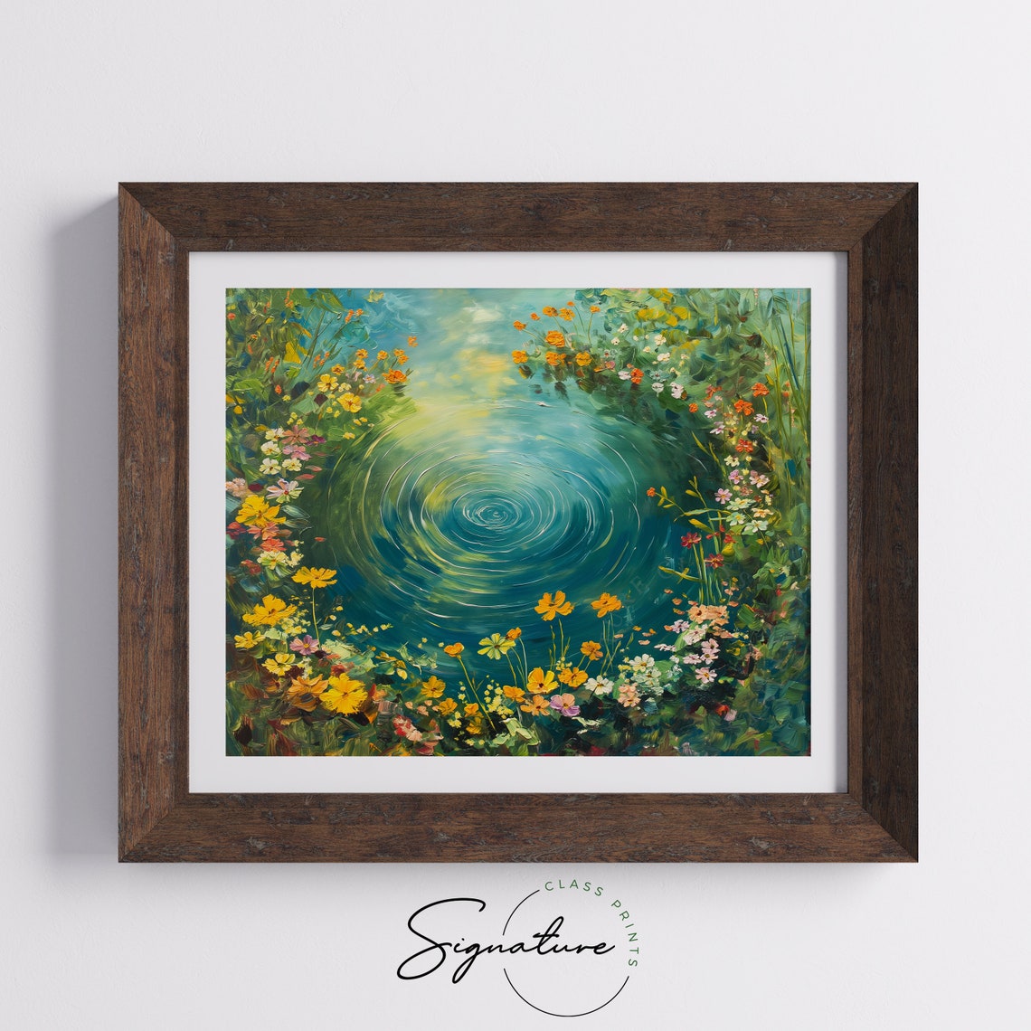 Emerald Swirl Pond With Golden Wildflowers Overhead View Poster - Image 5